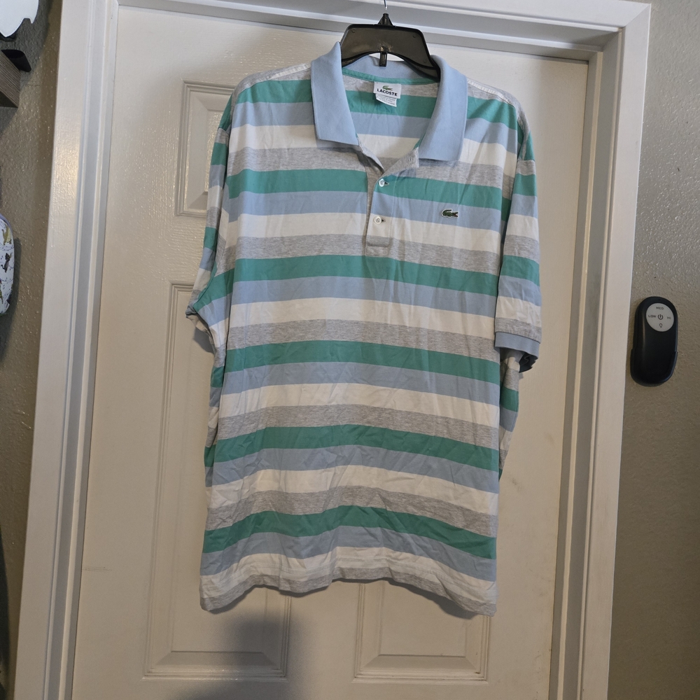 Lacoste Men's Polo Shirt - Teal and White Stripes